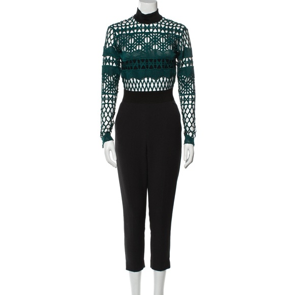 Self-Portrait Taylor Swift Lattice Lace Mock Neck Long Sleeve Jumpsuit - Picture 4 of 8